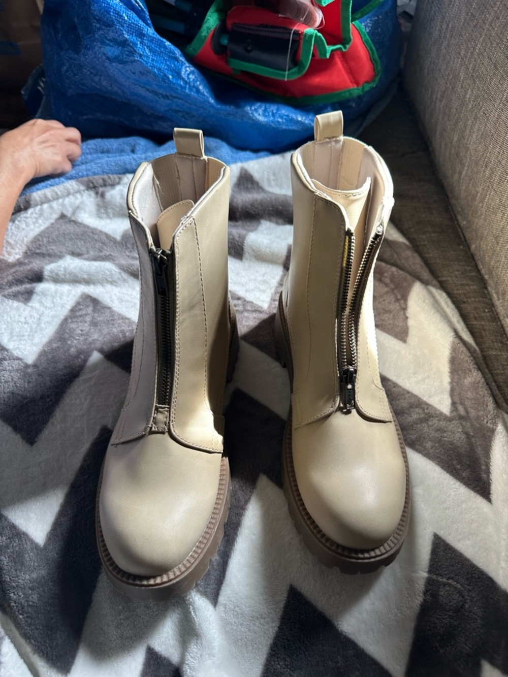 Macy’s Beige Front-Zip Women’s Ankle Boots